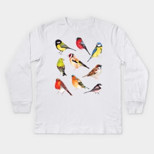 Watercolour Garden Birds Collection Kids Long Sleeve T-Shirt